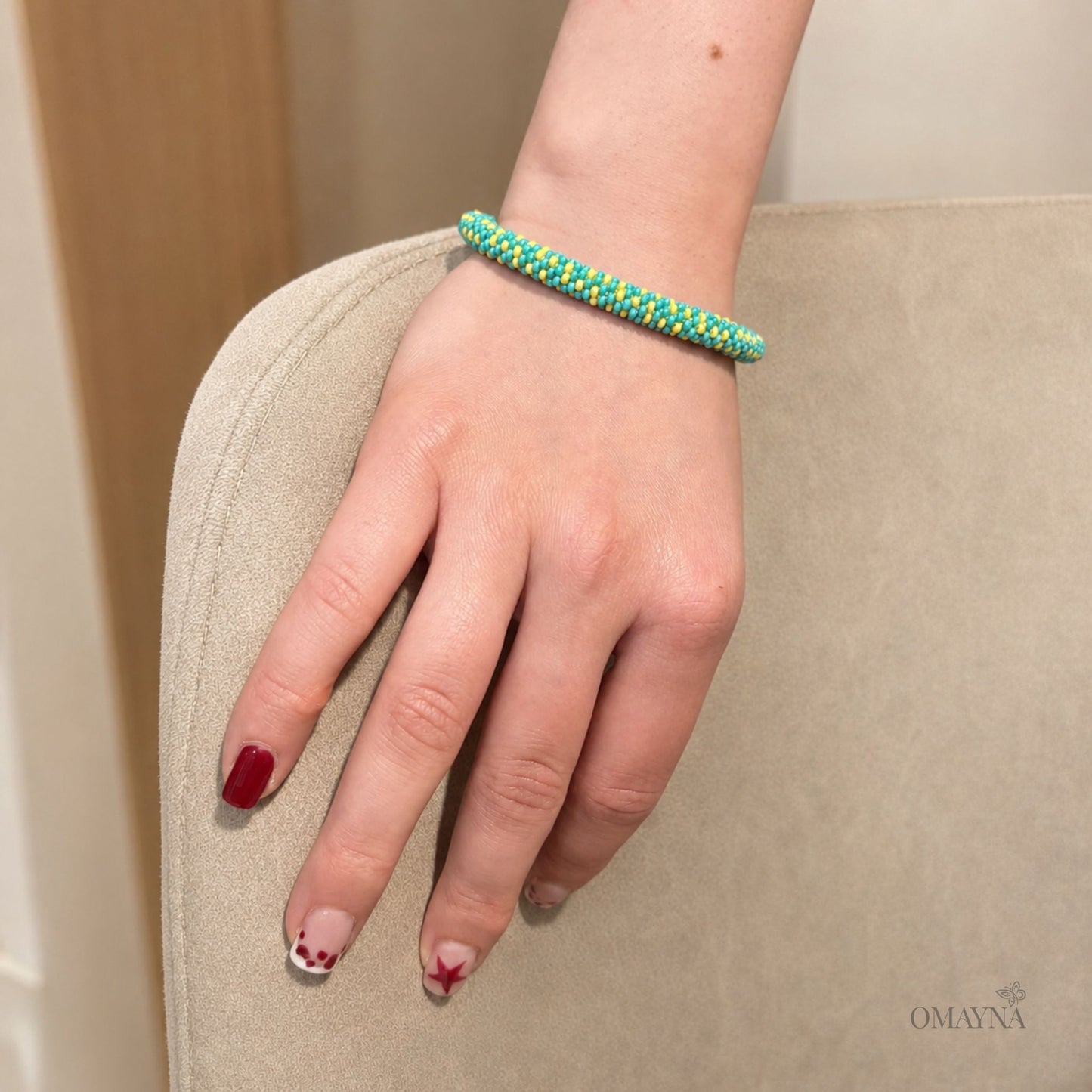 Mira - Handmade Beaded Bracelet | Green & Yellow