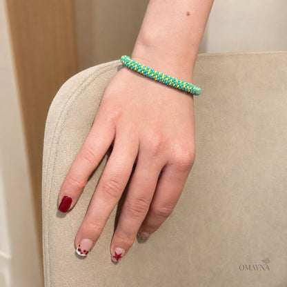 Mira - Handmade Beaded Bracelet | Green & Yellow