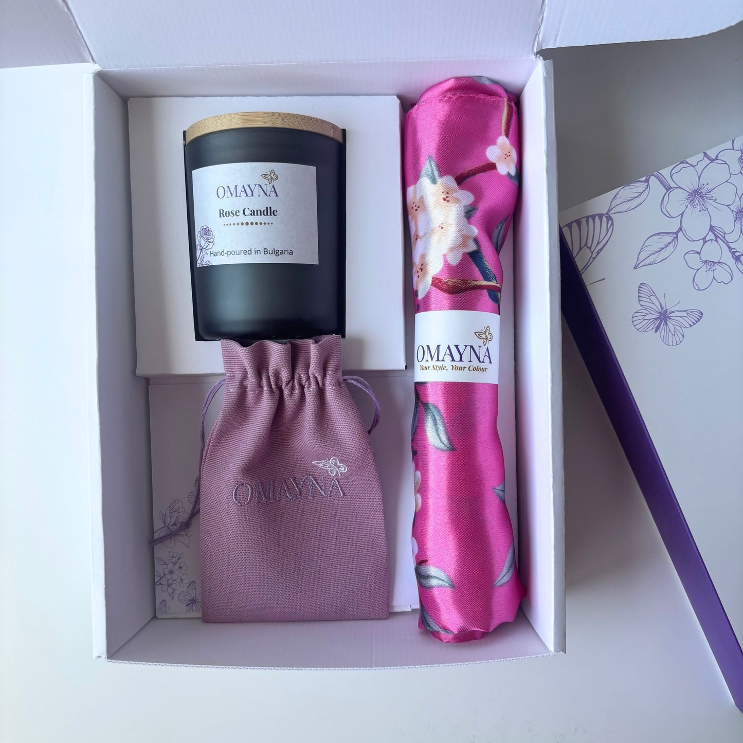 Gift Box - Bracelet, Scarf & Scented Candle | Pink Tones