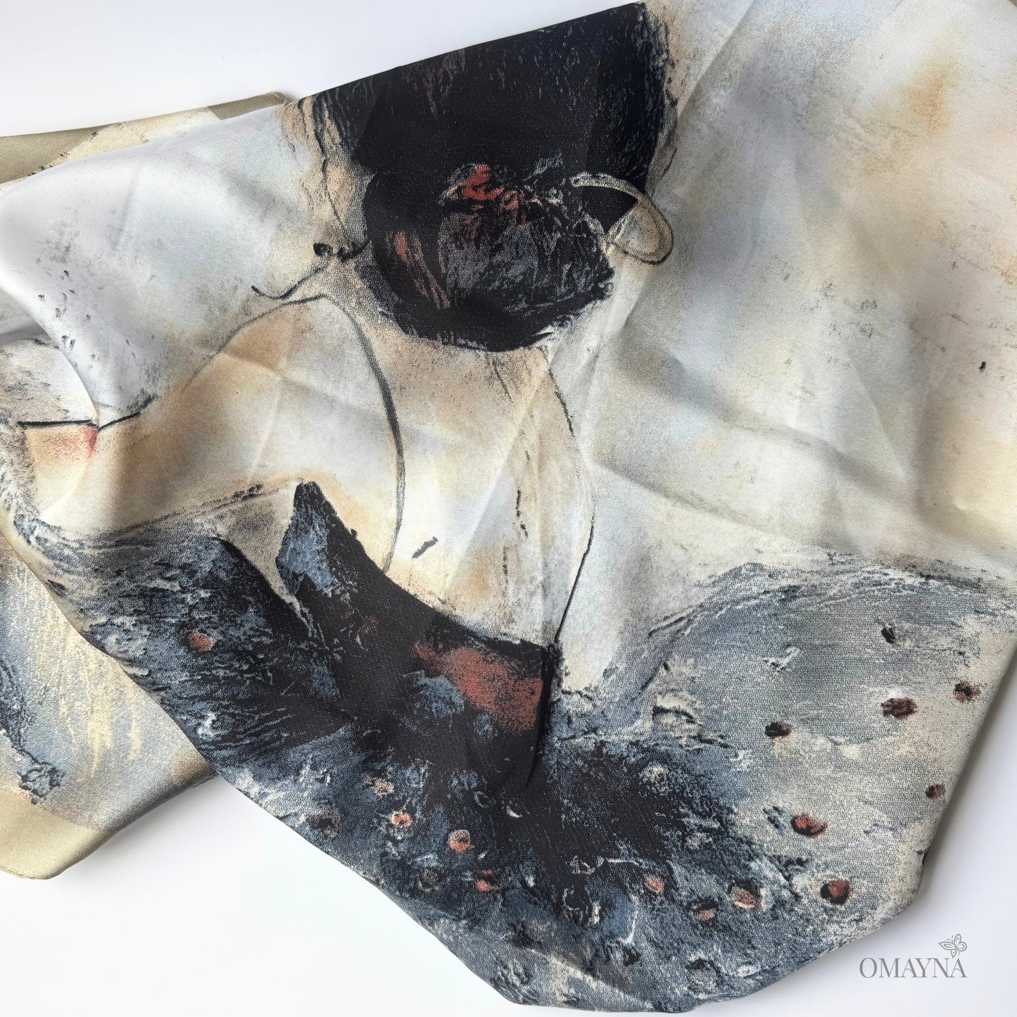 Silk scarf, abstract, woman from the back side