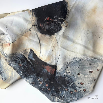 Silk scarf, abstract, woman from the back side