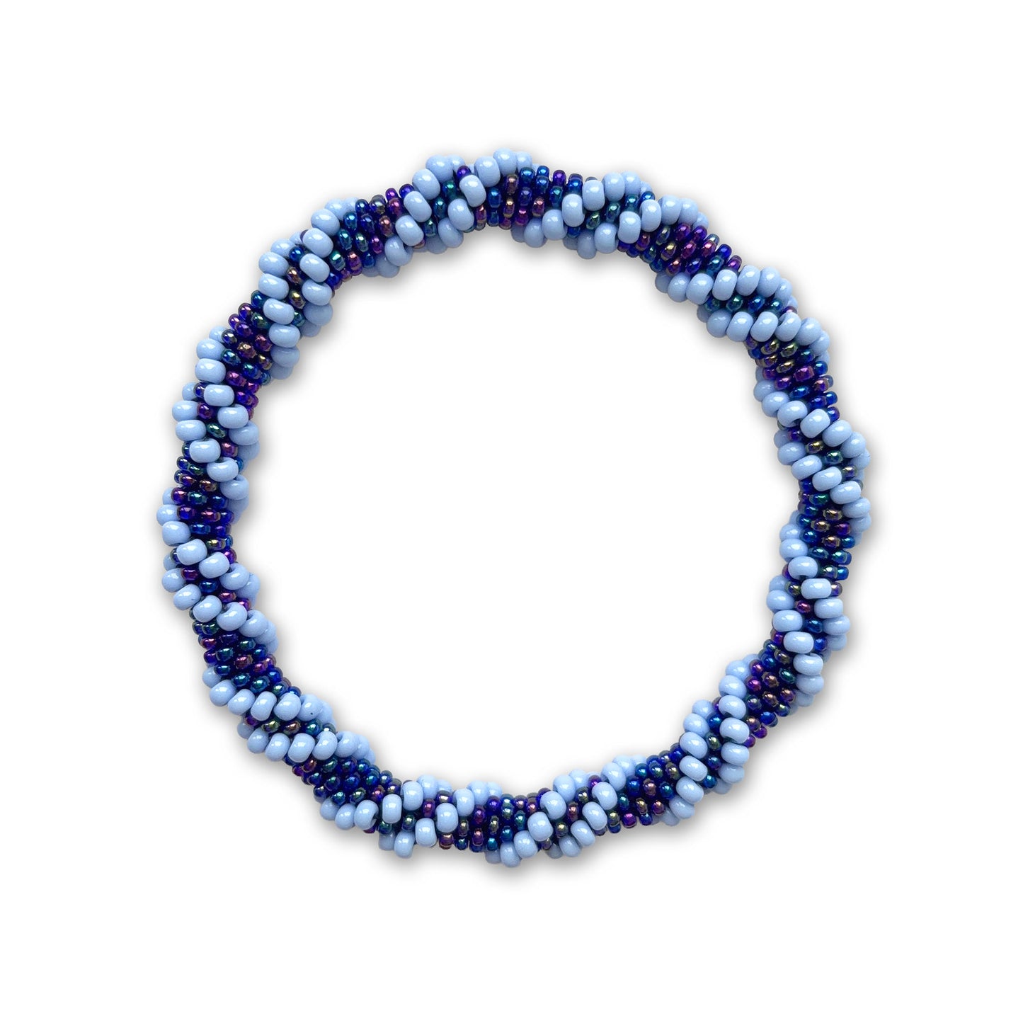 Maya bracelet in light blue and blue iris on a white background