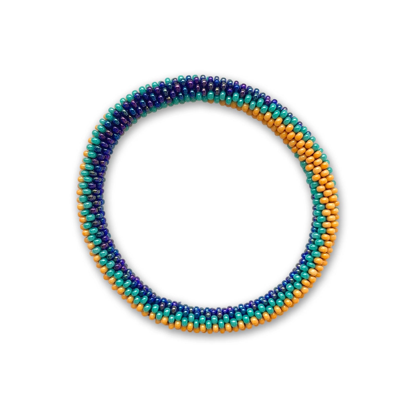 Multicolored beaded bracelet on a white background