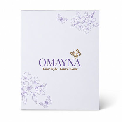 Product packaging with 'Omayna' branding and floral designs on a white background