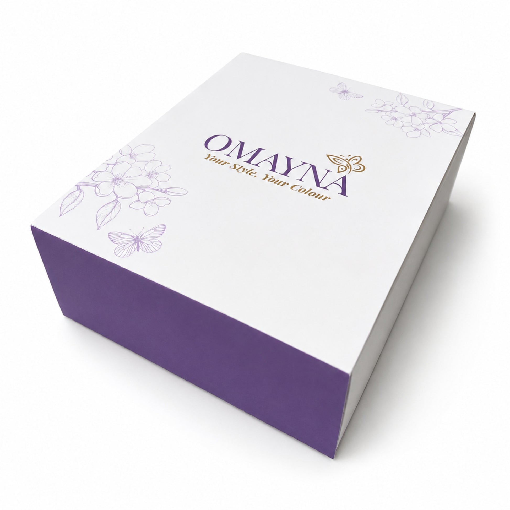 White box with purple accents and 'Omayna' branding on a white background