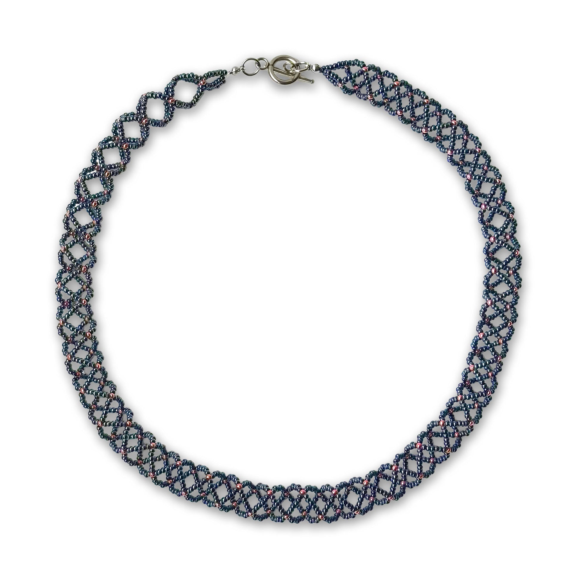 Beaded necklace on a white background - Hematite & Copper Rose